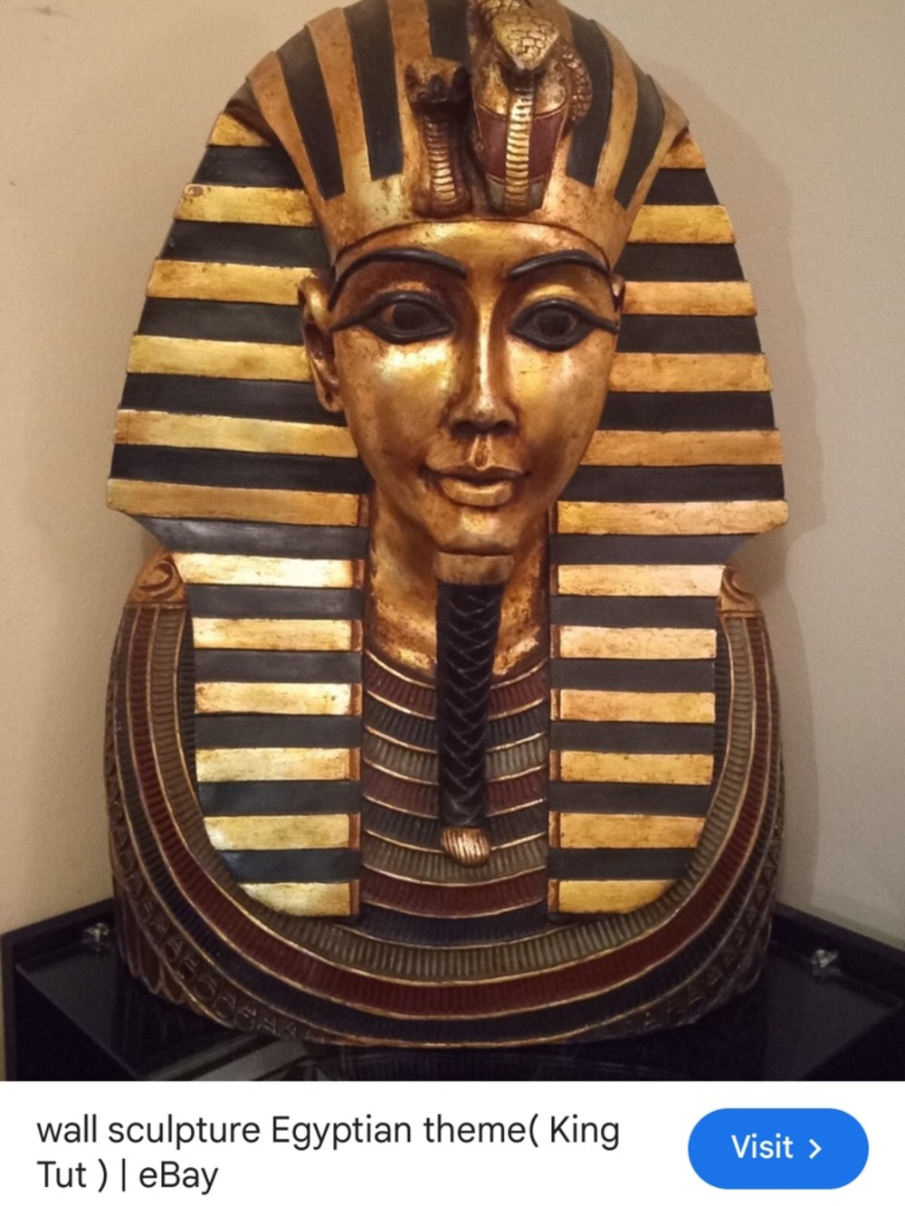 Egyptian King Tut Wall Sculpture in Gold and Black vintage